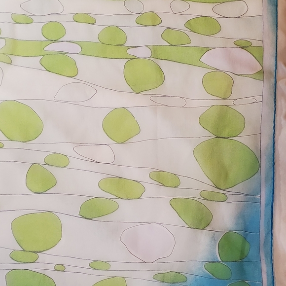 Vintage Whispy White Green and Blue Psychedelic Bubble Grid Square Scarf - Picture 10 of 12